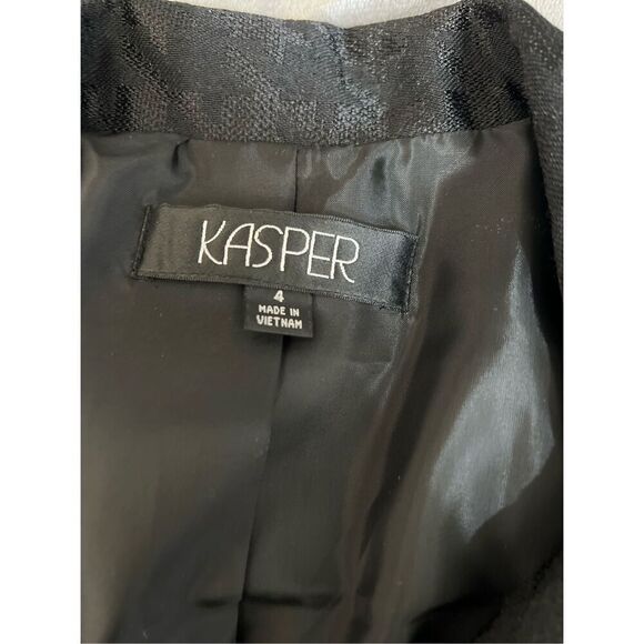 Kasper Jacket Women Size 4 Black Long Sleeve Houndstooth Three Button Blazer NWT - Picture 3 of 10